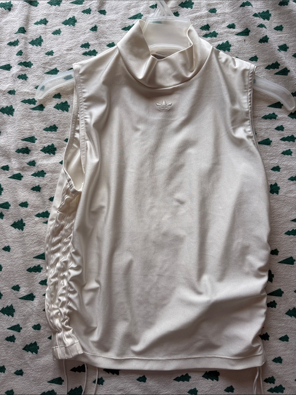 adidas Cream Sleeveless Mock Neck Tank with Side Ruched Detail